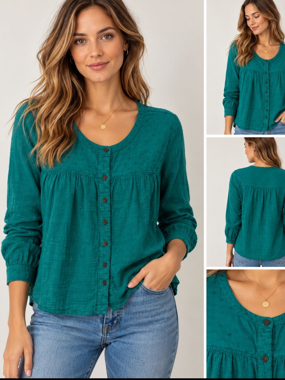 Pilcro by Anthropologie Teal Cotton Button Front Blouse Small